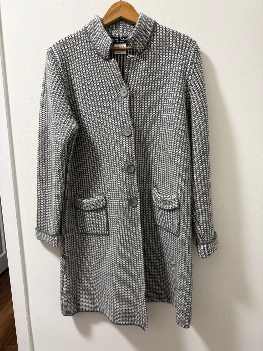 Paolo Modesto Waffle Knit Women’s Cardigan Jacket. Gray & White. Size 14.